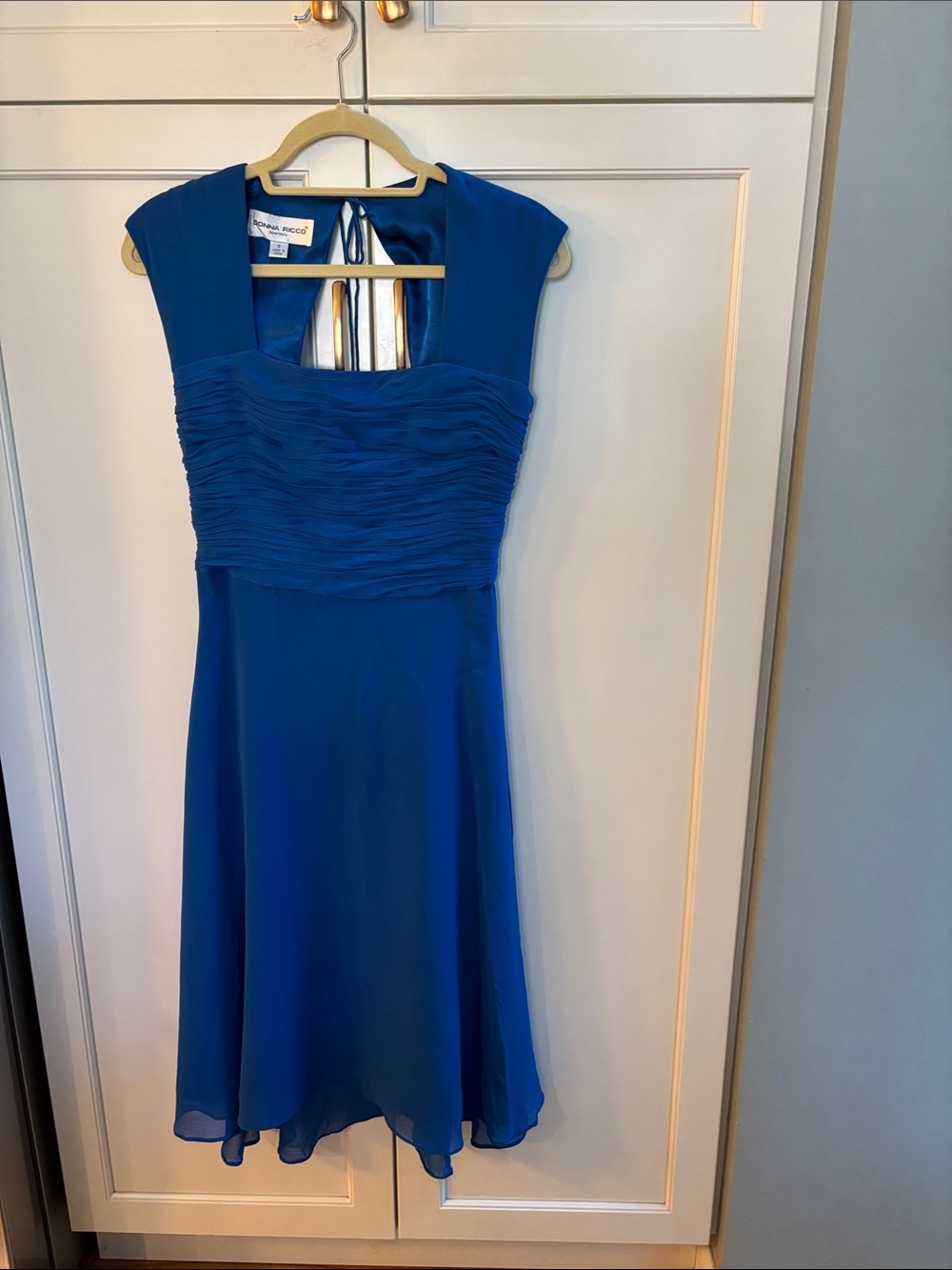 Donna Ricco New York Cobalt Blue Cap Sleeve Chiffon Midi Dress Size 6